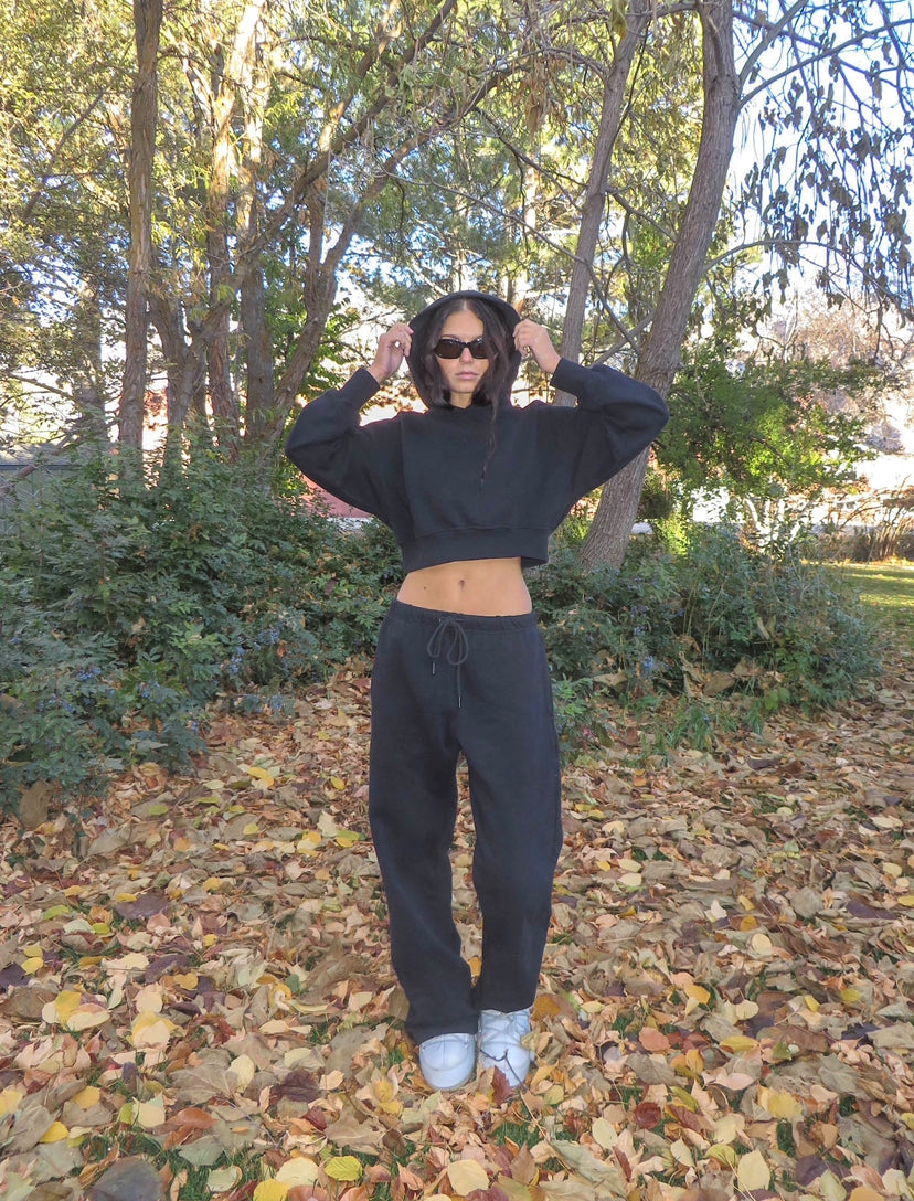 Black Crop Top And Sweatpants Maya Black Crop Top Jogger Coord Set